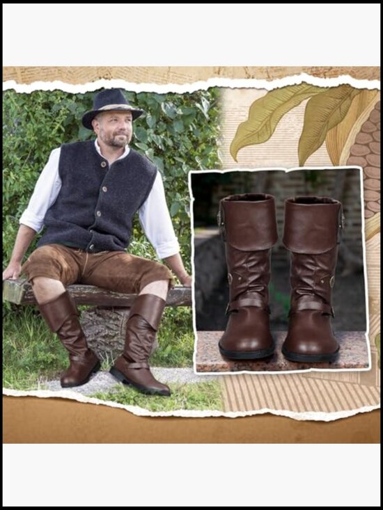 Men\'s Pirate Costume Boots Medieval Renaissance Steampunk Cosplay Gothic Button main image 7